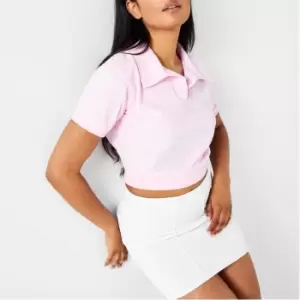 Image of Missguided Towelling Embroidered Polo Crop Top - Pink