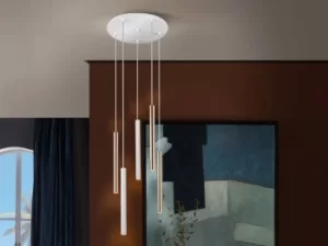 Image of Varas Integrated LED 5 Light Dimmable Cluster Drop Ceiling Pendant Matt White, Gold