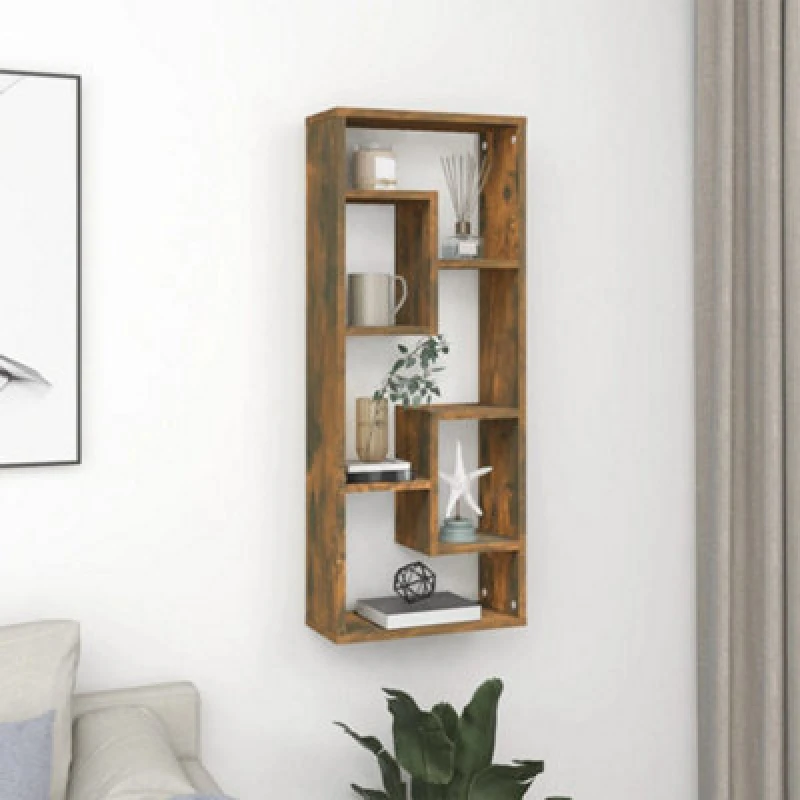 Image of Vidaxl Wall Shelf Smoked Oak 36X16X90 Cm Engineered Wood, Brown 815846