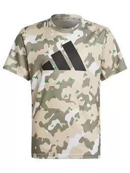 Image of Boys, adidas Junior Camo Print Train Essentials Tee, Beige Multi, Size 9-10 Years