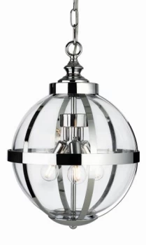 Image of 3 Light Cage Ceiling Pendant Chrome with Clear Glass, E14