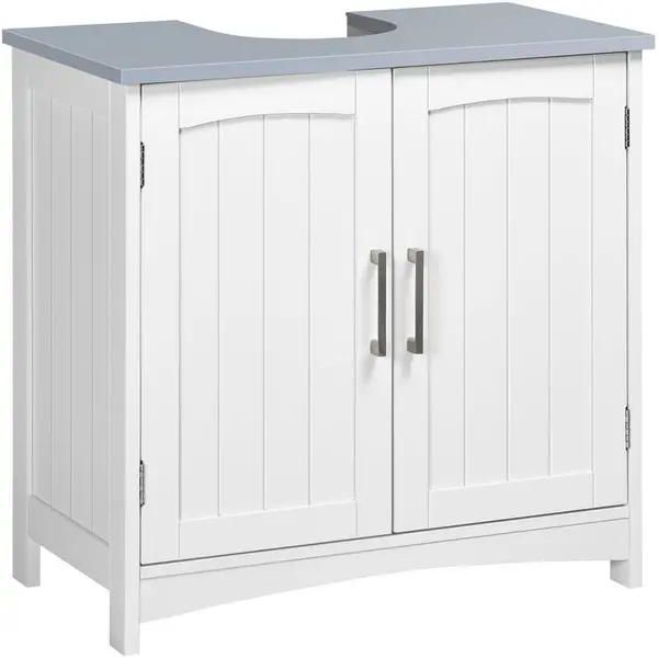 Image of Pedestal Under Sink Cabinet, Bathroom Storage Vanity Unit, White - White - Kleankin