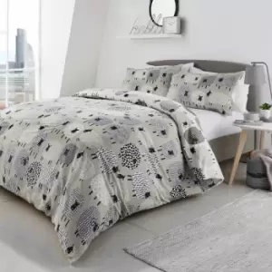 Image of Fusion Dotty Sheep Print Reversible Duvet Cover Set, Natural, Single