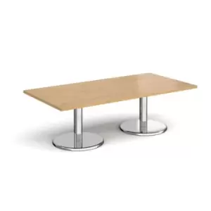 Image of Pisa rectangular coffee table with round chrome bases 1600mm x 800mm - oak