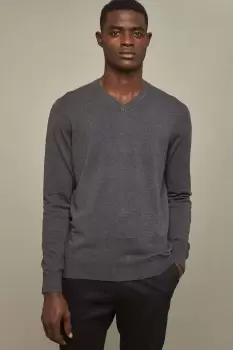 Image of Cotton Rich Charcoal V Neck Jumper