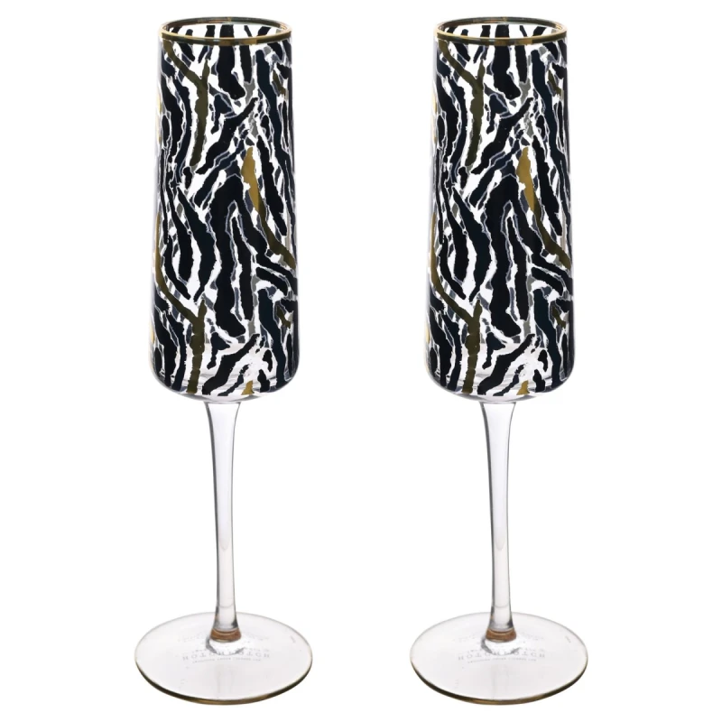 Image of Frida Set of 2 Zebra Print Champagne Flutes Multi