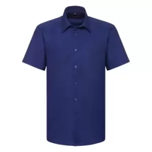Image of Russell Collection Mens Short Sleeve Easy Care Tailored Oxford Shirt (15inch) (Bright Royal)