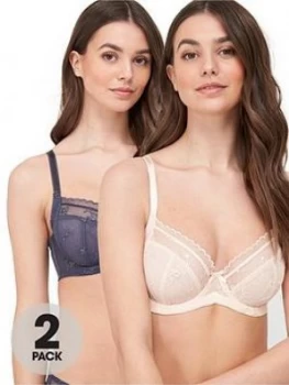 Image of DORINA Zara Curves 2 Pack Non Padded Bra - Grey/Pink, Size 32E, Women