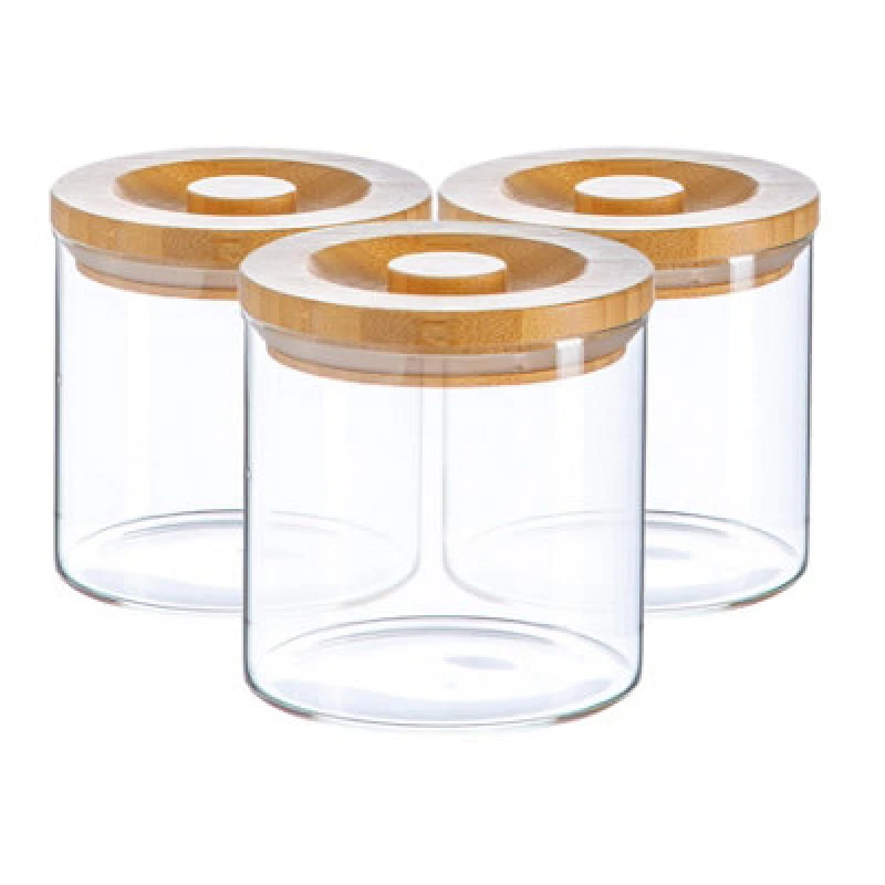 Image of Argon Tableware Scandi Storage Jar with Wooden Lid 550ml Pack of 3 Clear