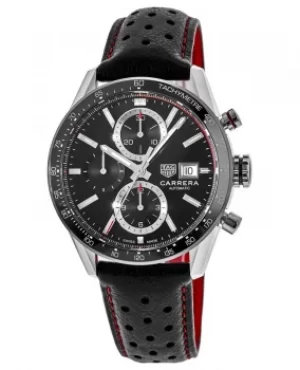 Image of Tag Heuer Carrera Calibre 16 Chronograph Black Dial Leather Strap Mens Watch CBM2110.FC6454 CBM2110.FC6454