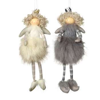 Image of White And Grey Hanging Fairy Decoration by Heaven Sends (Set of 2)