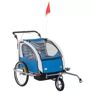 Image of Reiten 2-in-1 Kids Bike Trailer & Stroller with Removable Canopy - Blue/Grey
