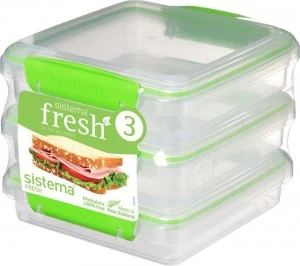 Image of Sistema Fresh Square 0.45 litre Sandwich Boxes Pack of 3