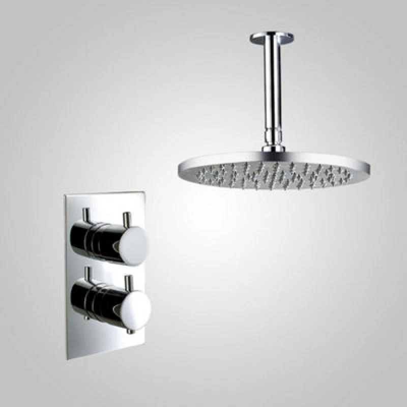 Image of Nes Home Plum 2 Dial 1 Way Round Ceiling Overhead Shower Head Set in Silver Silver Unisex