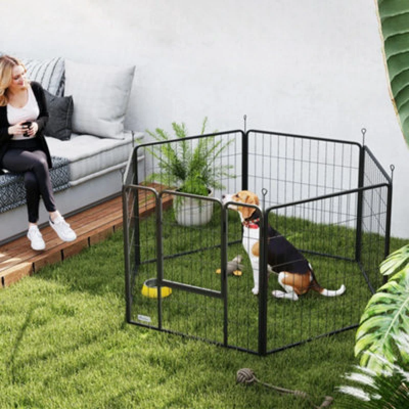 Image of PawHut Dog Playpen, 6 Panels Puppy Pen Dog Playpen, 80cm High, Black Black