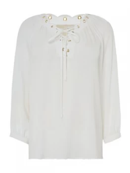 Image of Michael Kors Scallop edge neck top White