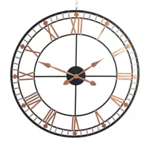 Image of Livadia 80cm Large Round Skeleton Mid Sheen Iron Frame Wall Clock Black/Rose Gold