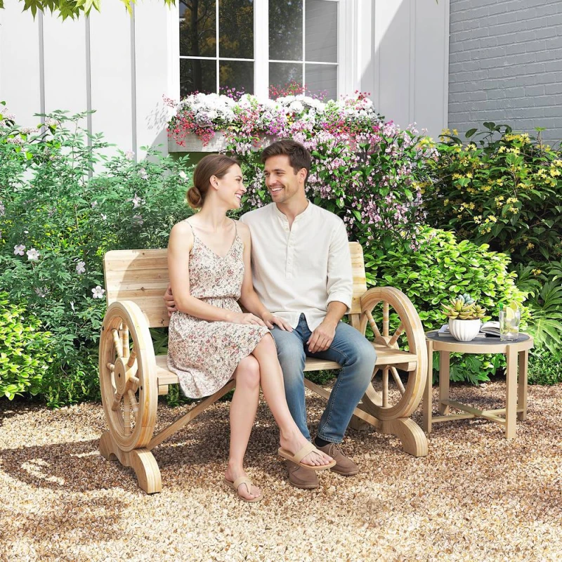 Image of OUTSUNNY Wooden Garden Bench Outdoor Loveseat with High Back, Natural Wood Natural Unisex