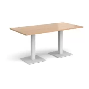 Image of Brescia rectangular dining table with flat square white bases 1600mm x 800mm - beech