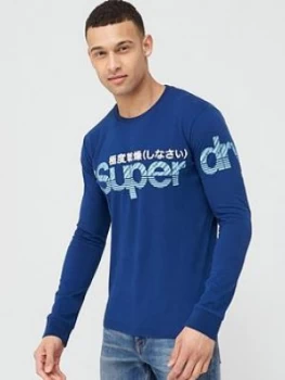 Image of Superdry Core Split Logo Long Sleeve T-Shirt - Mid Blue Size L, Men