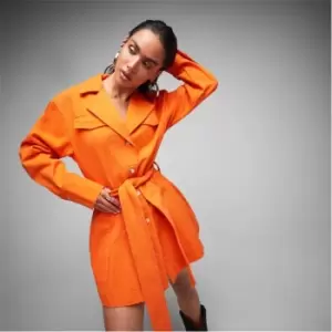 Image of Missguided Pleated Waist Belted Denim Shirt Dress - Orange