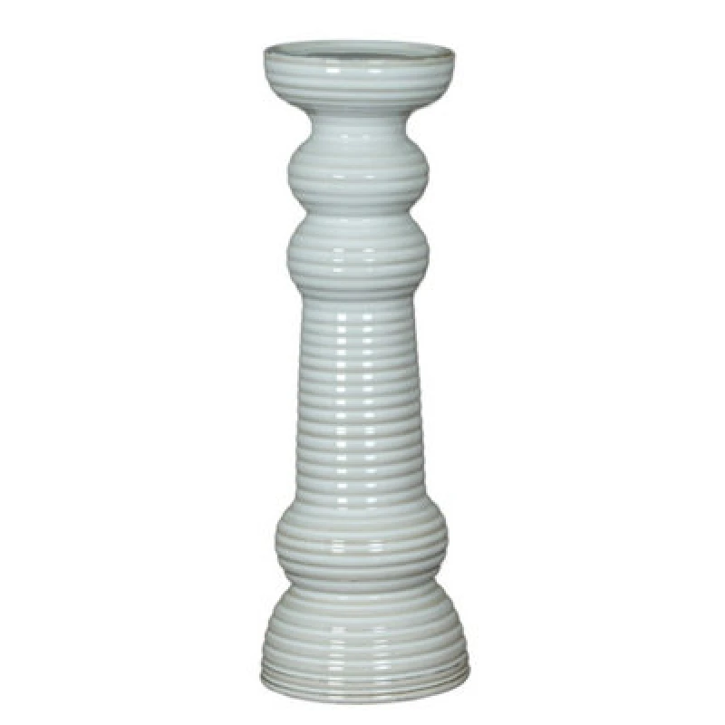 Image of Hill Interiors Sile Large Pillar Candle Holder - Ceramic - L12 X W12 X H38cm - White