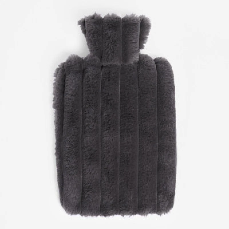 Image of OHS OHS Ribbed Faux Fur Hot Water Bottle Fluffy Fleece Warmer in Charcoal Charcoal One Size Unisex 5027434195428