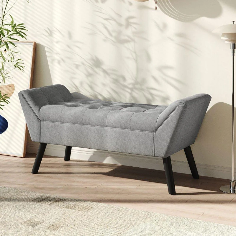 Image of Kabinet UK Tufted Velvet Buttoned Bench with Raised Arms Grey unisex One size