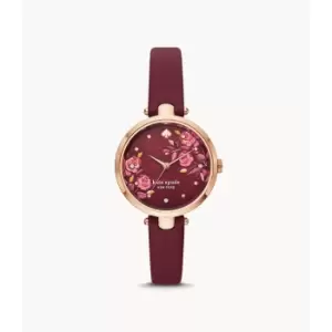 Image of Kate Spade New York Womens Holland Three-Hand Leather Watch - Burgundy