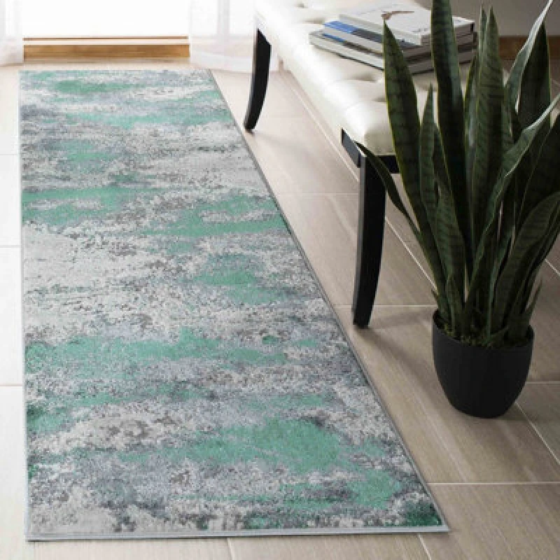 Image of Onyx Modern Grunge Sprayed Abstract Area Rugs Aqua 60X220 Cm