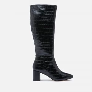 Image of Dune Womens Saffia Croc Printed Leather Knee High Boots - Black - UK 3