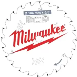 Image of Milwaukee 184mm 24T Wood Cutting Thin Kerf Circular Saw Blade - N/A