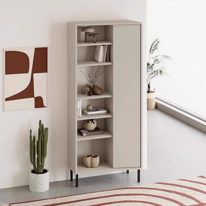 Image of FWStyle FWStyle 5 Tier Sandstone Curved Bookshelf Storage Unit in Beige Beige One Size Unisex 5056413131546