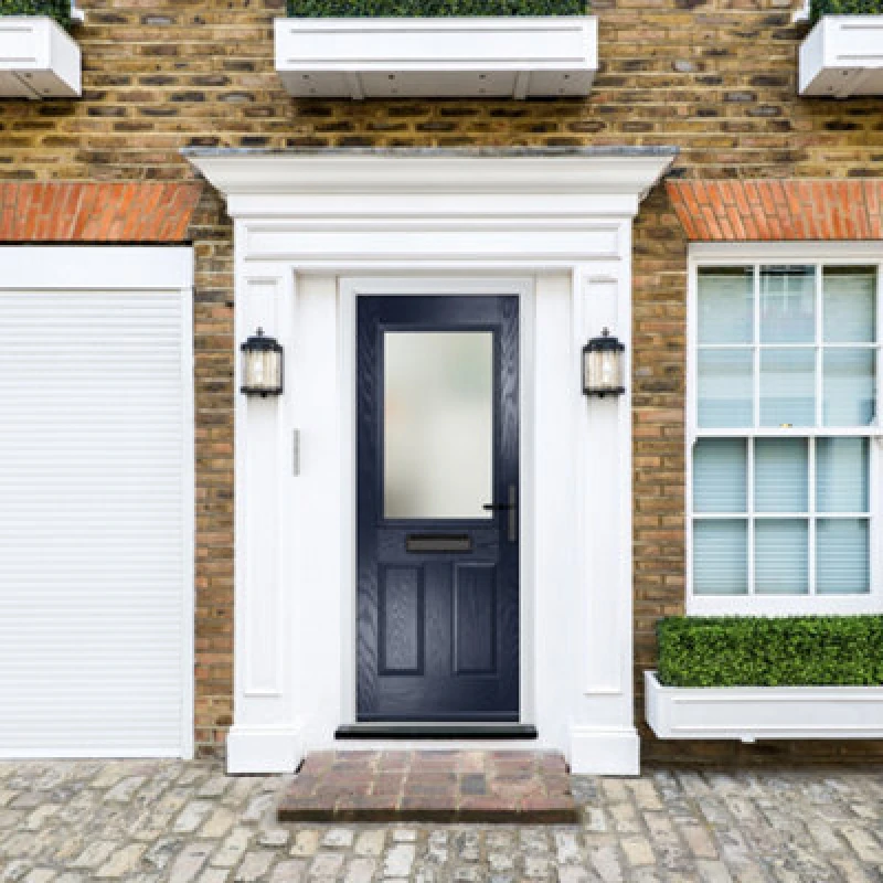 Image of Lacerta Composite Door Lytham Blue 920mm X 2090mm Open In Left Hand Obs Glass 10 Year Guarantee - Free Delivery & Smart Lock