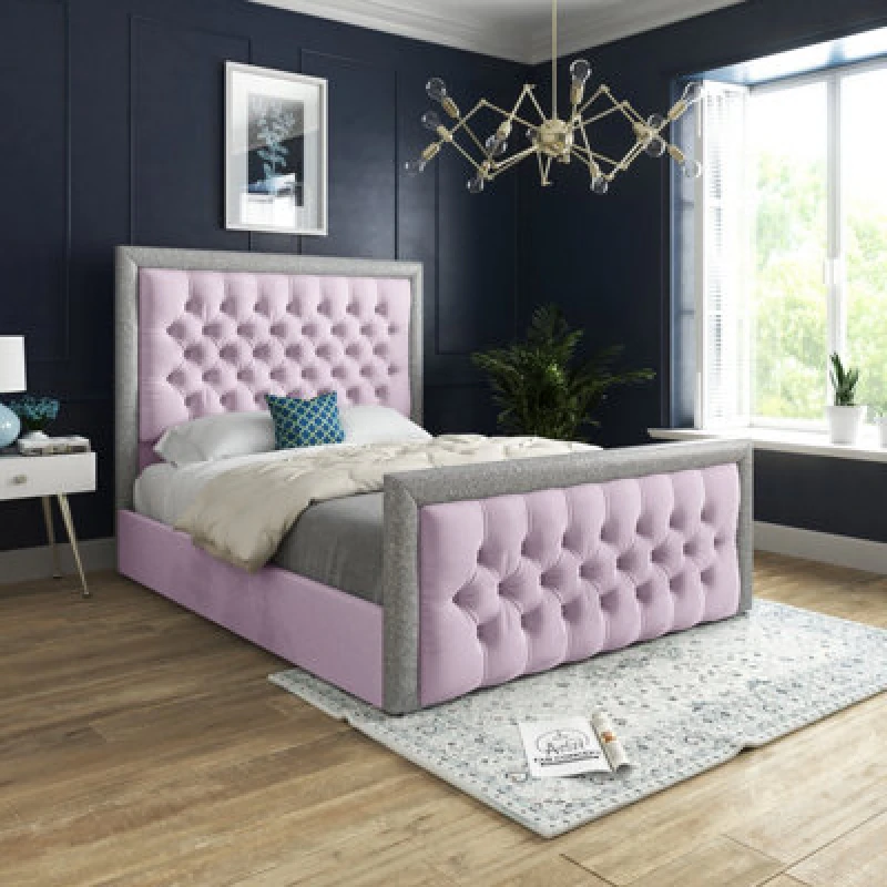 Image of Ds Living Cheltenham Glitter And Soft Pink Plush Velvet Upholstered Super King Bed Frame 6ft