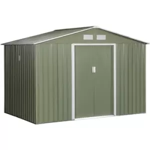 Image of Outsunny - 9 X 6FT Outdoor Storage Garden Shed Sliding Door Galvanised Metal Green