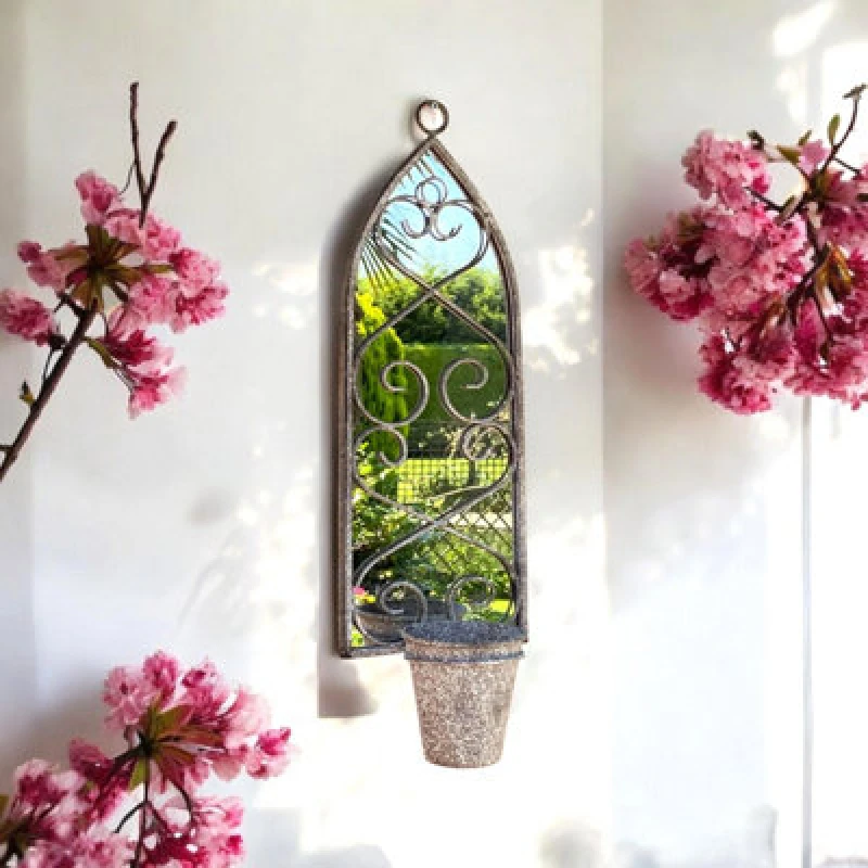 Image of 64Cm Rusty Wall Mirror With Single Planter