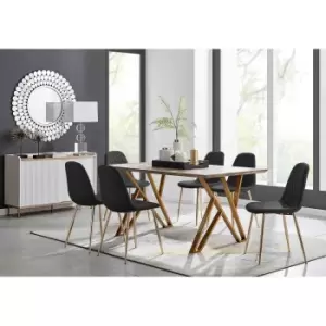 Image of Furniture Box Taranto Oak Effect Dining Table and 6 Black Corona Gold Leg Chairs