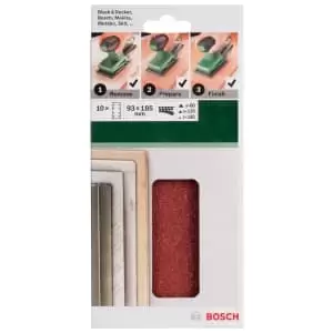 Image of Bosch 2609256A86 Multi Surface Mixed Grit Orbital Sander Sanding Sheets - Pack of 10