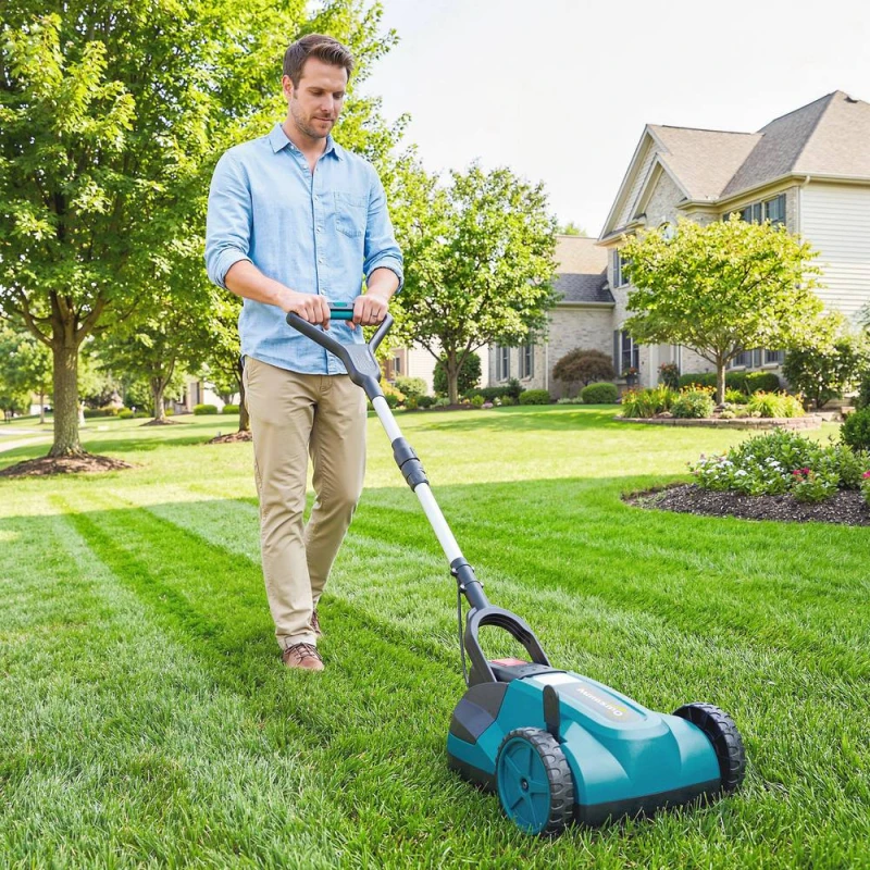 Image of OUTSUNNY 18V Cordless Lawnmower with 2 x 4Ah Batteries & Charger in Blue Blue Unisex