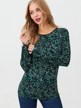 Image of Oasis Brushed Leopard Pu Trim Boatneck - Green , Multi Green, Size S, Women