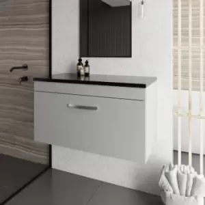 Image of Nuie - Athena Wall Hung 1-Drawer Vanity Unit with Sparkling Black Worktop 800mm Wide - Gloss Grey Mist