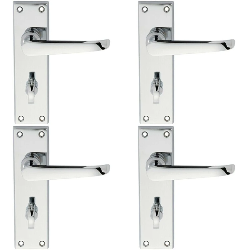 Image of Loops 4x PAIR Straight Victorian Lever on Bathroom Backplate 150 x 42mm Chrome Multi