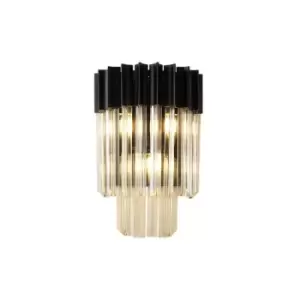 Image of Luminosa Poland Wall Lamp 3 Light E14, Matt Black, Cognac Sculpted Glass