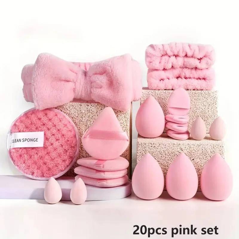 Image of Dyzi 20 Piece Pink Makeup Kit - Complete Set with Soft Brushes Beauty Blender & More, Pink DYZI0039