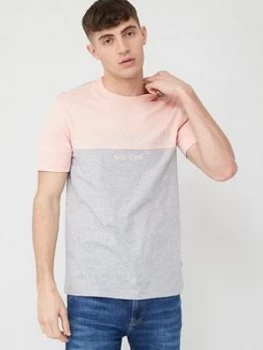 Image of Calvin Klein Jeans Colourblock Logo Short Sleeve T-Shirt - Nude/Grey