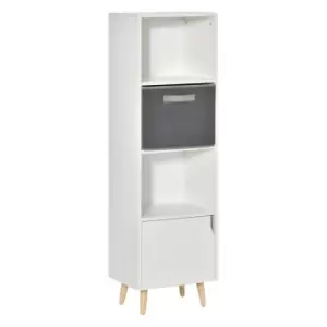 Image of Homcom 3 Tier Bookcase With Cupboard Pull Out Fabric Storage Cube White And Grey