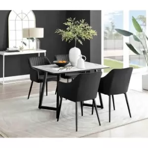 Image of Furniture Box Carson White Marble Effect Dining Table and 4 Black Calla Black Leg Chairs