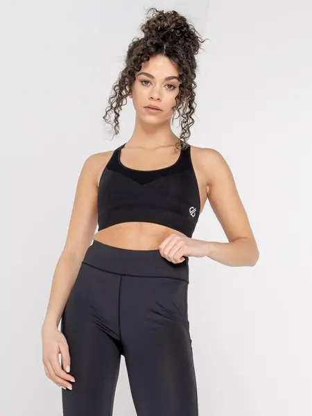 Image of Dare 2b 'Don't Sweat It' Recycled Q-Wic Plus Medium Impact Sports Bra True Black