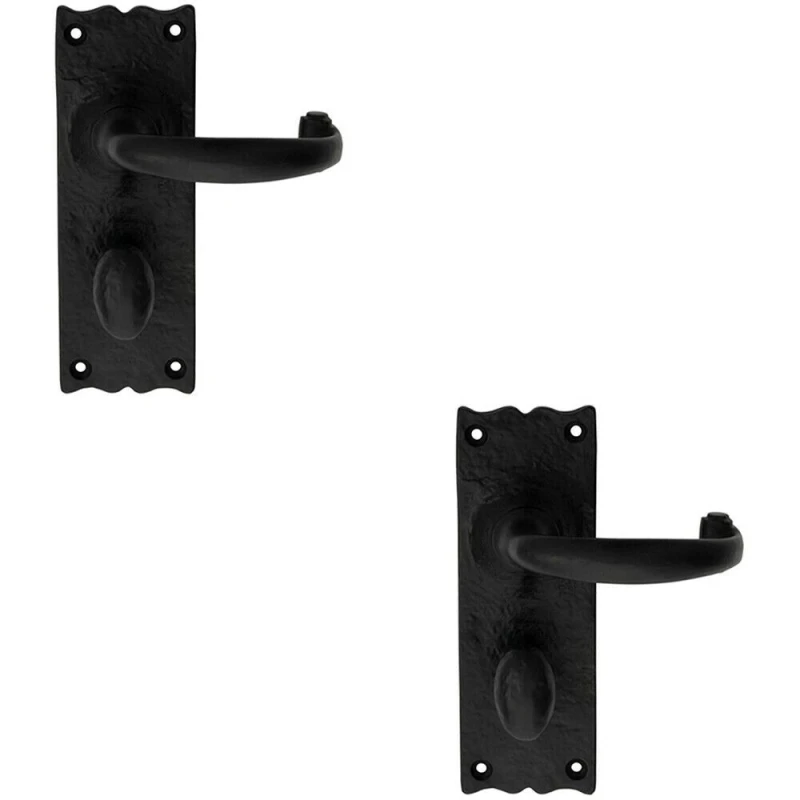 Image of Loops 2x PAIR Forged Curved Handle on Bathroom Backplate 155 x 54mm Black Antique Black
